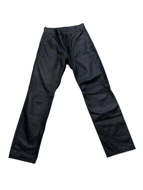 Vera Pelle Womens Italian Size 44 / US 8 Black Leather Pants Straight-Leg